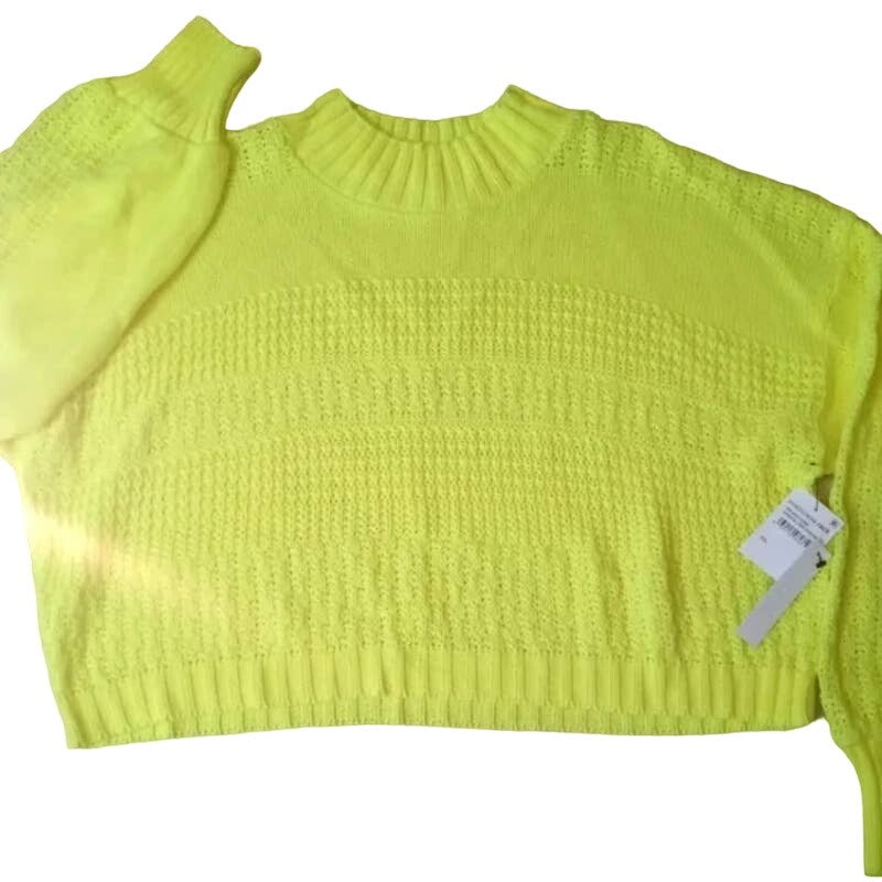 Abound Crop Mock Neck Pullover Sweater Size XXL/2XL in Green Limecream NWT