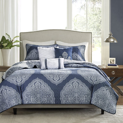 Madison Park Rachel 6-Piece Reversible Quilted California King Coverlet Set Navy