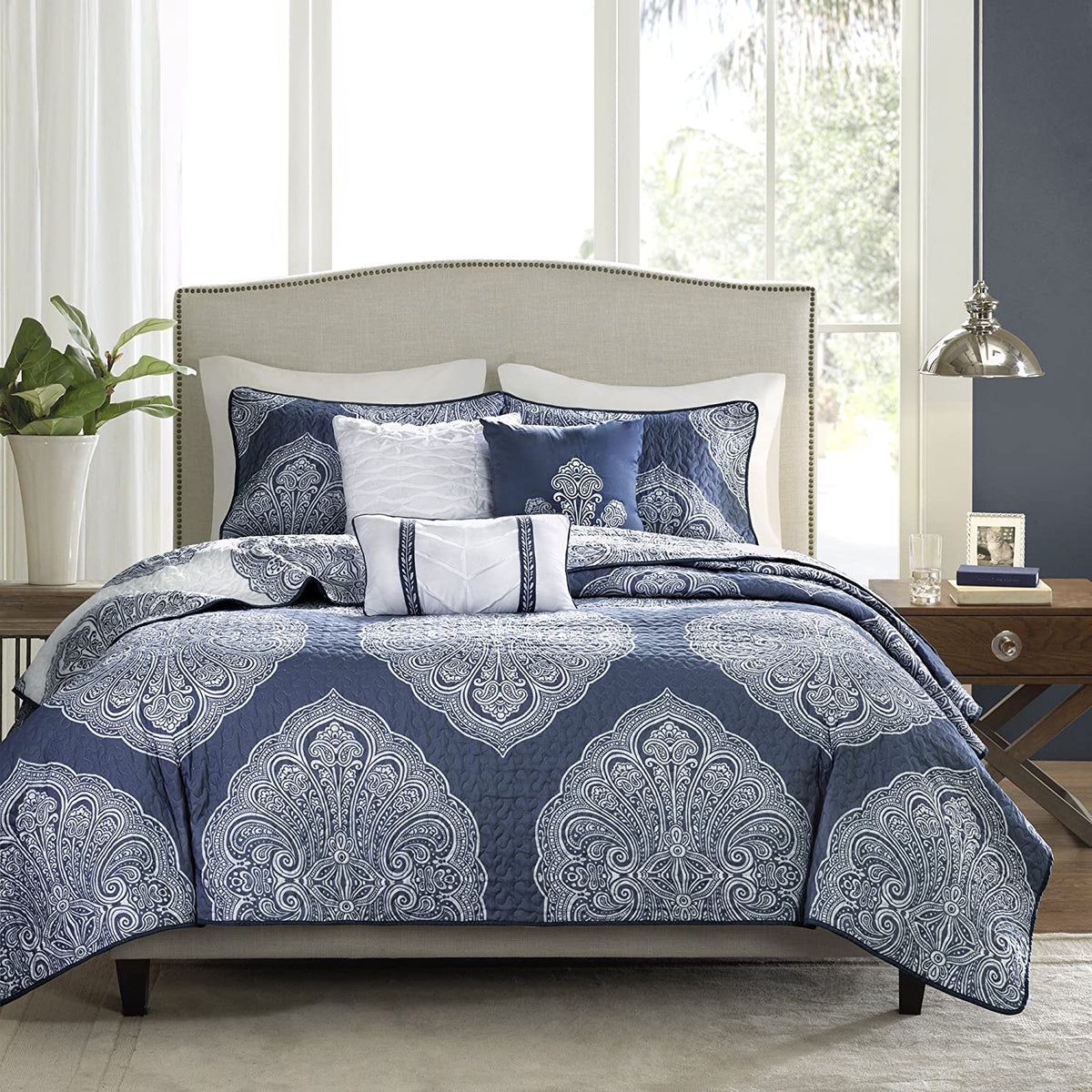 Madison Park Rachel 6-Piece Reversible Quilted California King Coverlet Set Navy
