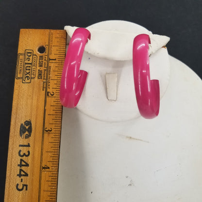 Vintage Pink Metal Wrap Around Hoop Post Earrings Costume Jewelry