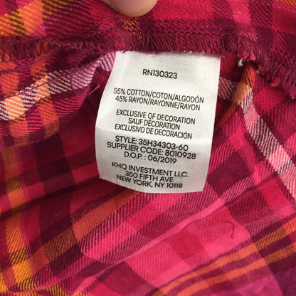 Calvin Klein Jeans Button Up Shirt Extra Large/XL 16 Raspberry Plaid NWT Raw Hem