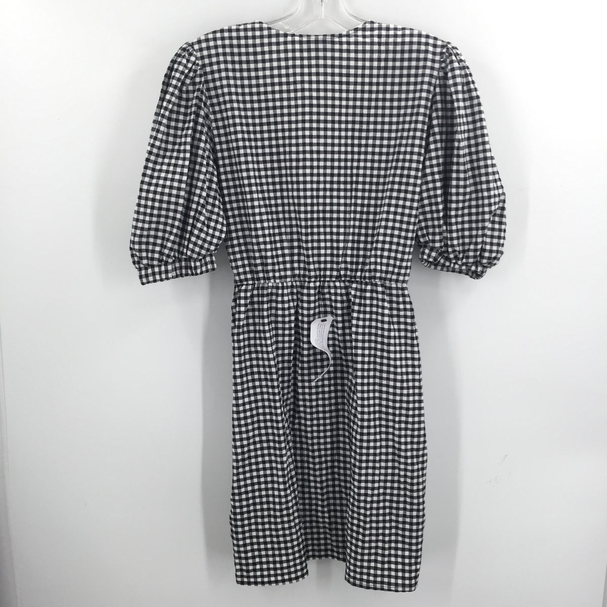 Topshop Gingham Print Wrap Mini Dress Short Sleeve White/Black Size 6 NWT