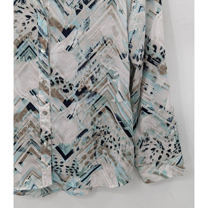 Chico's Lightweight Button Up Shirt Size 0 White Blue Tab Roll Long sleeve