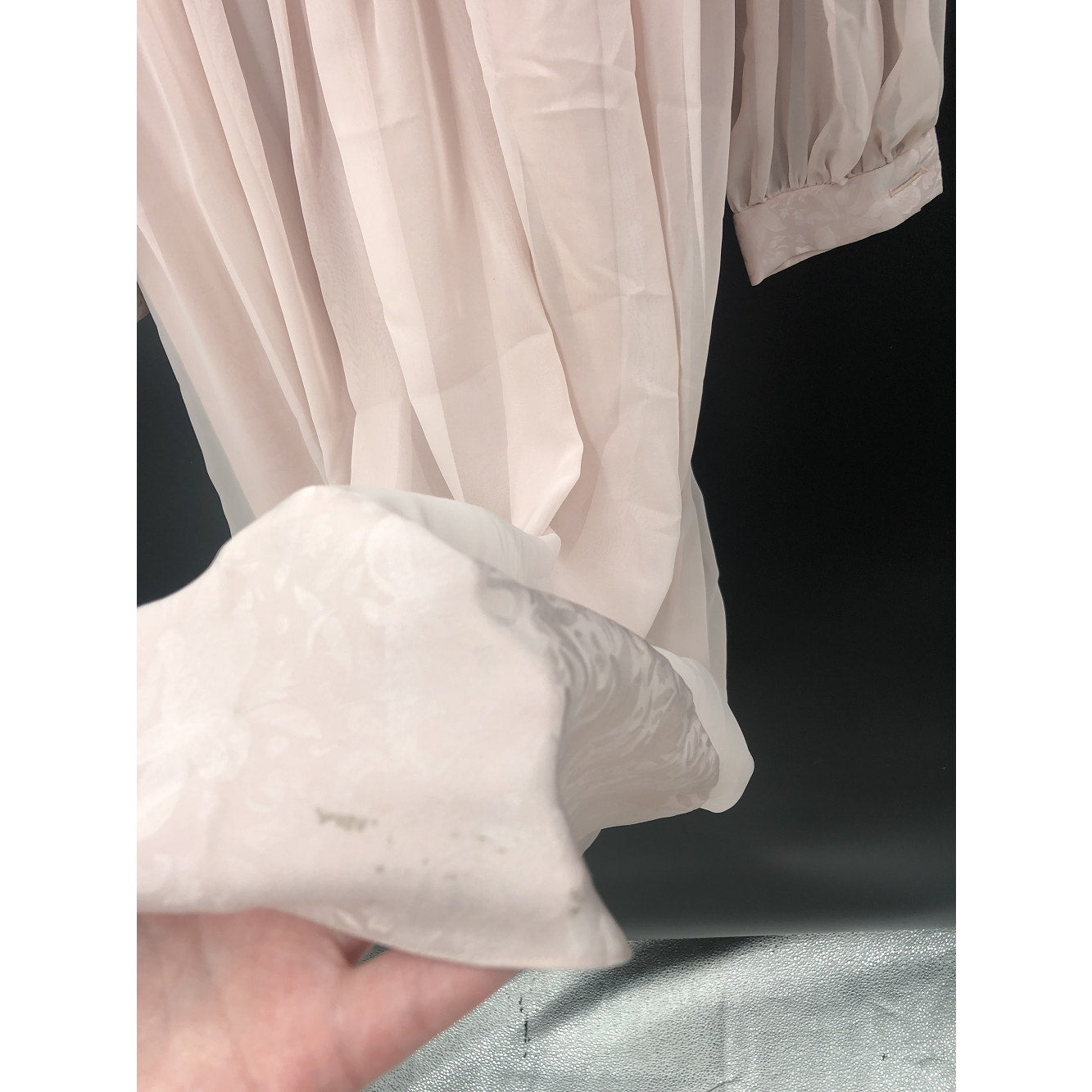 Miss Elliette Vintage 1990s Puff Sleeve Faux Wrap Pleated Dress Pink Medium
