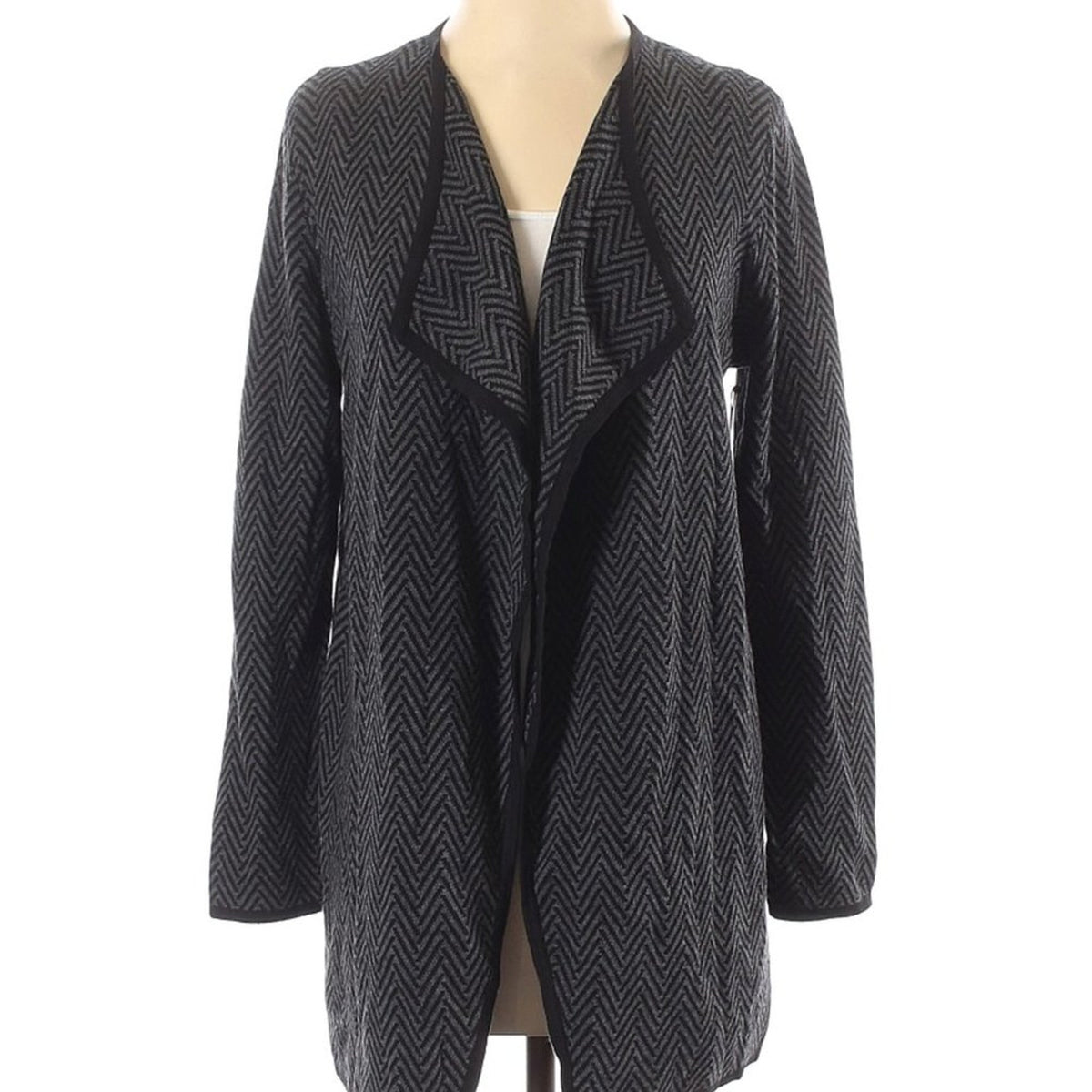 Vince Camuto Cardigan Sweater Long Sleeves Gray SIZE SMALL open front geometric