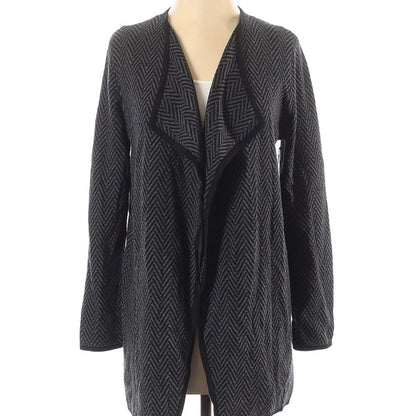 Vince Camuto Cardigan Sweater Long Sleeves Gray SIZE SMALL open front geometric