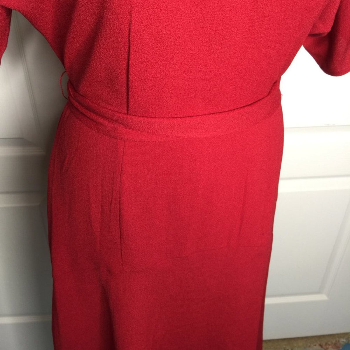 Charles Henry Short Sleeve Midi Dress Tie Waist Scoop Neck Burgundy Medium Work