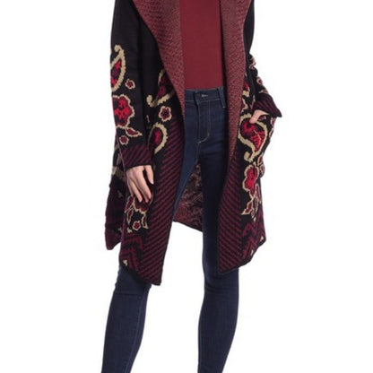 Vertigo Draped Front Hooded Sweater BOHO FESTIVAL Split Sides Paisley Small NEW