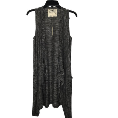 Cupio Lightweight Knit Open Front Cardigan Sweater Sleeveless Black/White Small