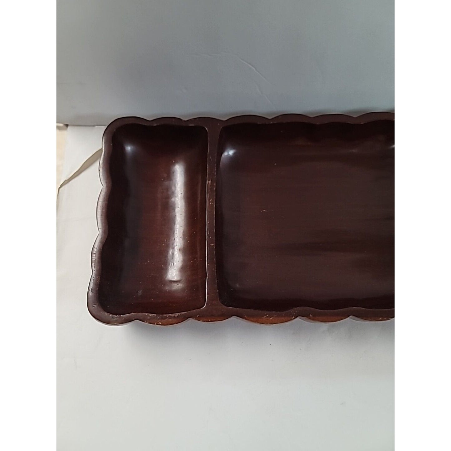 Vintage Solid Hardwood 3 Section Serving Tray Rectangular 14-3/4" Carved Walnut