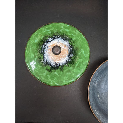 Vintage Nekrassoff Copper Enamelware Serving Dish Bowl with Lid Green