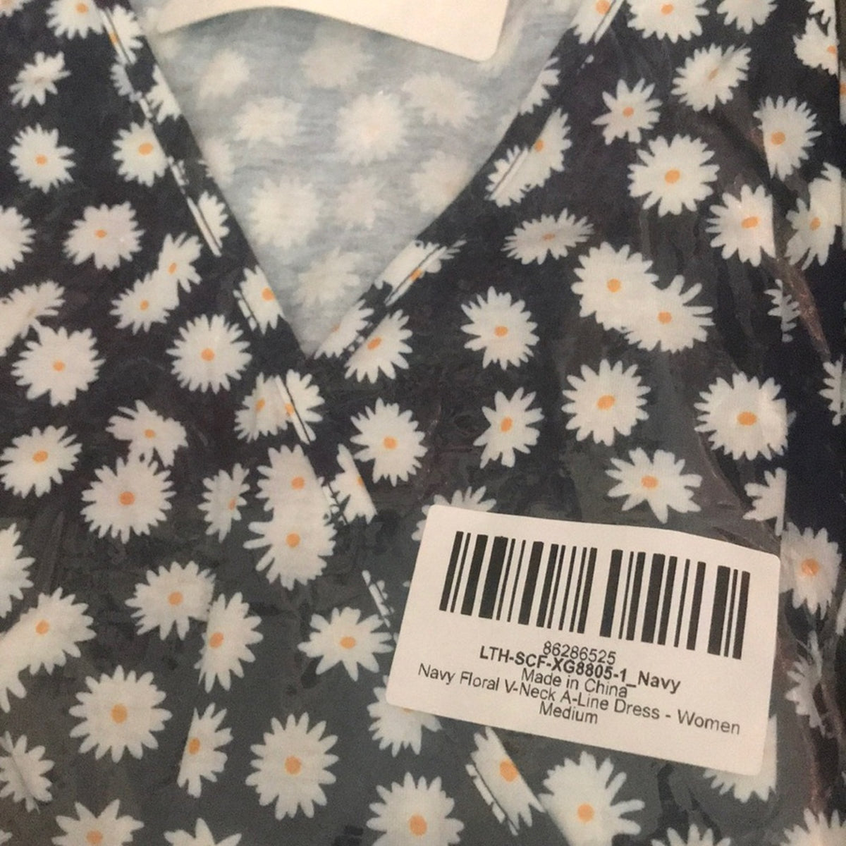 Sucrefas Navy Floral V-Neck A-Line Dress Size Medium