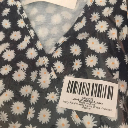 Sucrefas Navy Floral V-Neck A-Line Dress Size Medium