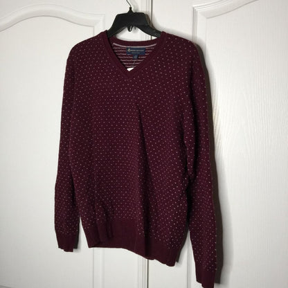 Brooks Brothers Wool Dot Knit Sweater Long Sleeves V-Neck Burgundy Red Small