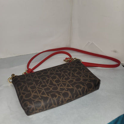 Calvin Klein Hayden Signature Chain Strap Crossbody Brown logo Red strap TRAVEL