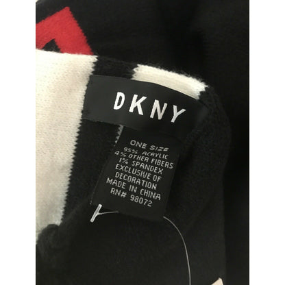 DKNY NEW Logo Stadium Scarf Tassel Fringe Black White Red Winter 68" x 8" WINTER