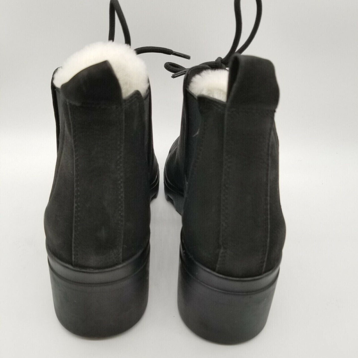 Eileen Fisher Calm Leather Shearling Lug Sole Combat Boots Size 7.5 Black New