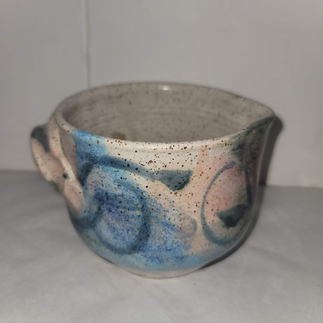 Handmade Signed Stoneware glaze Pottery Pink Blue Pitcher Jug Handle and Spout