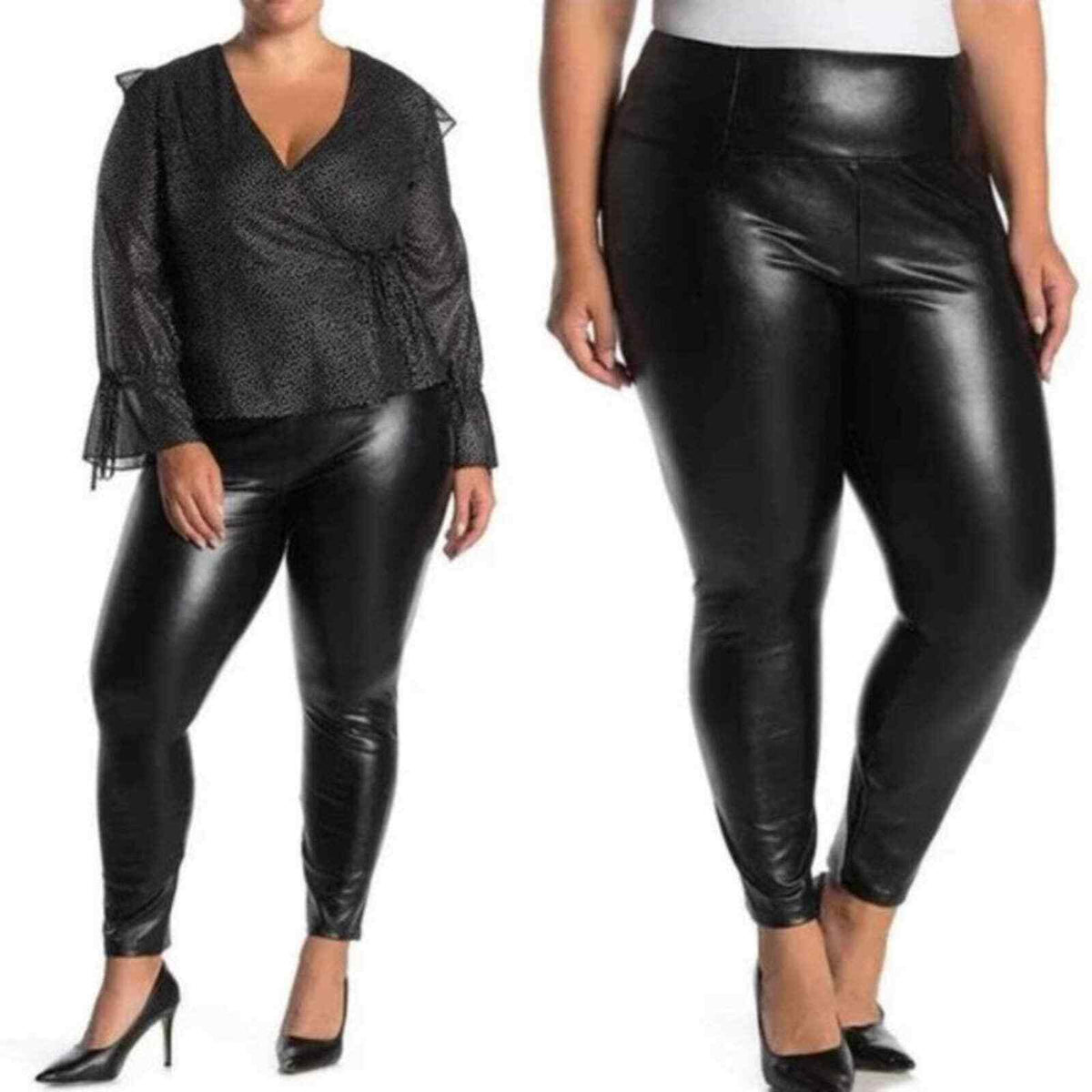 Fourteenth Place NWT Faux Black Leather Legging  Pant High Rise Wide Size 4X