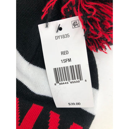 DKNY Women's Logo Stadium Beanie With PomPom Red/black hat Warmer