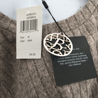 Bobeau Belted Cozy Ribbed Sweater Top Tunic Long Sleeves Beige Medium NWT