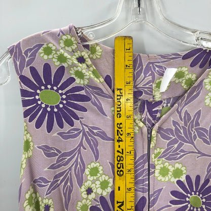 Vintage purple yellow floral Pantsuit Sleeveless Belted Polyester Funky 1960s