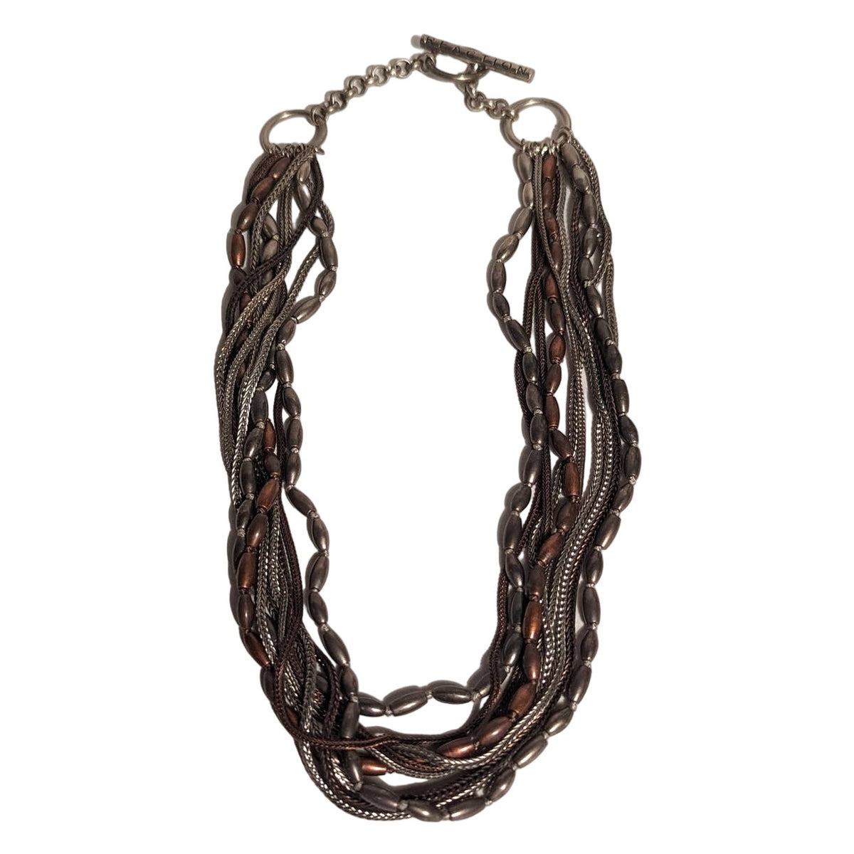 Kenneth Cole Costume Jewelry Steampunk Multi Layered Necklace Metal Tones Beaded