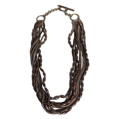 Kenneth Cole Costume Jewelry Steampunk Multi Layered Necklace Metal Tones Beaded