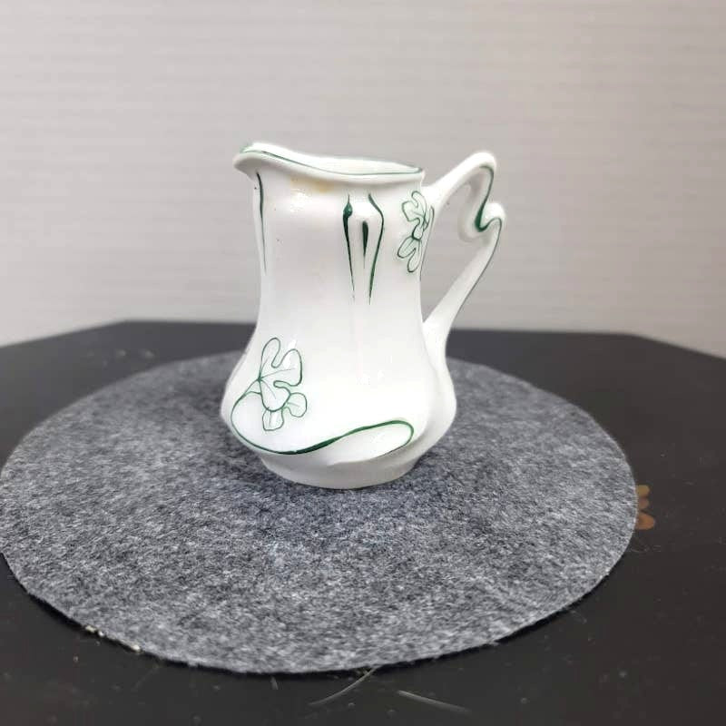 181 Belleek ini milk creamer porcelain hand painted white green pitcher