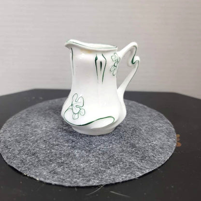181 Belleek ini milk creamer porcelain hand painted white green pitcher