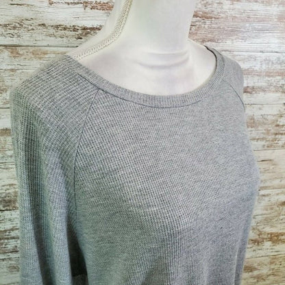 Abound Grey Porpoise Small Rib Knit Top NEW Scoop Neck Rounded Hem Long Sleeve