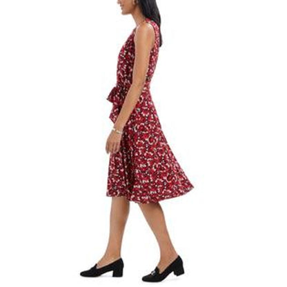 Charter Club Tie-Waist Casual  Floral Spring Dress Sleeveless Red Classic Small
