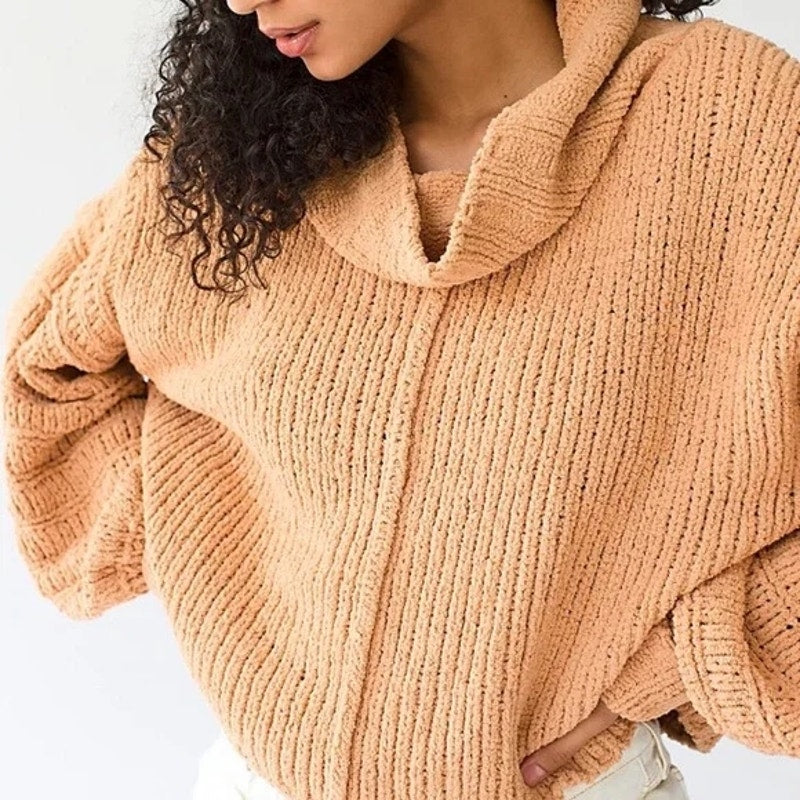 Free People NWT Be Yours Cowl Neck Sweater Size Large in Camel NWT Oversized NEW