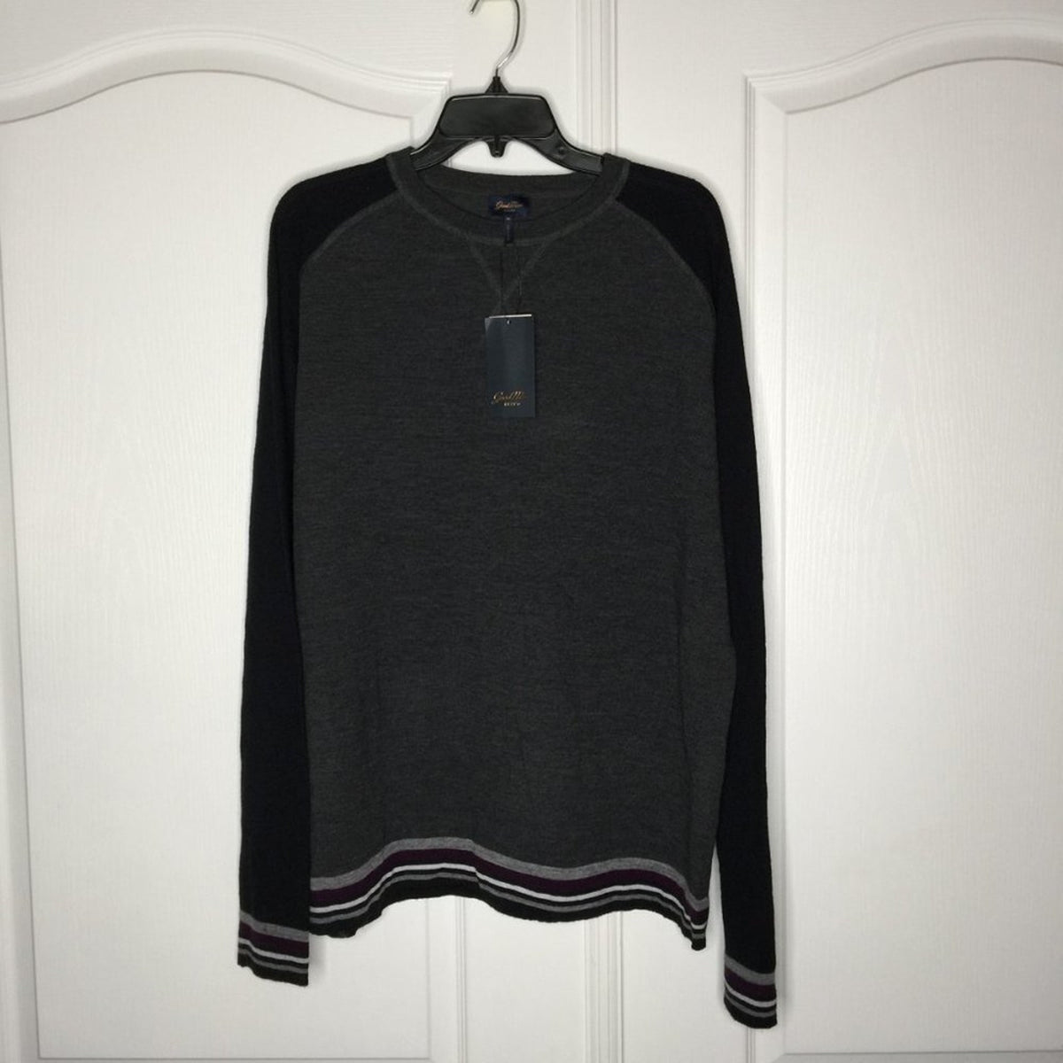 Good Man Brand Pullover Sweater Long Sleeves Crew Neck Colorblock Gray Black XL