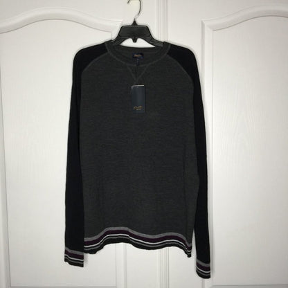 Good Man Brand Pullover Sweater Long Sleeves Crew Neck Colorblock Gray Black XL
