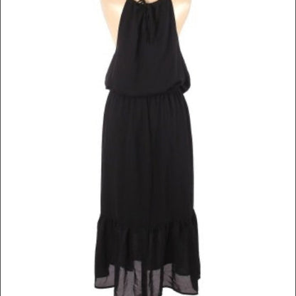 Gibson NEW Black Midi Casual Dress Size Small Summer Sleeveless Keyhole Peplum