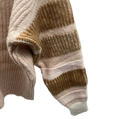 Topshop Womens Pullover Fuzzy Mock Knit Sweater Sz 4-6 Tan/Cream/Pink Stripe NWT