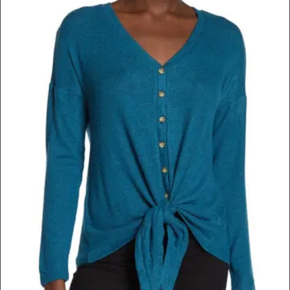 Olivia Sky NWT Blue Button Down Tie Front Cardigan Sweater Size Small