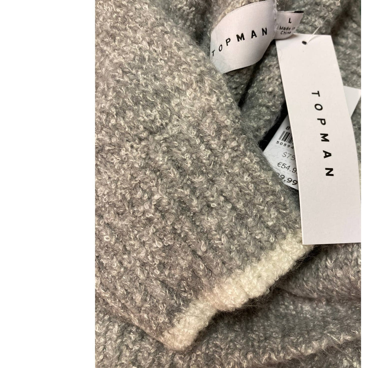 Topman Men's Tipped Roll Neck Sweater Large Heather Gray NEW Turtleneck Modern
