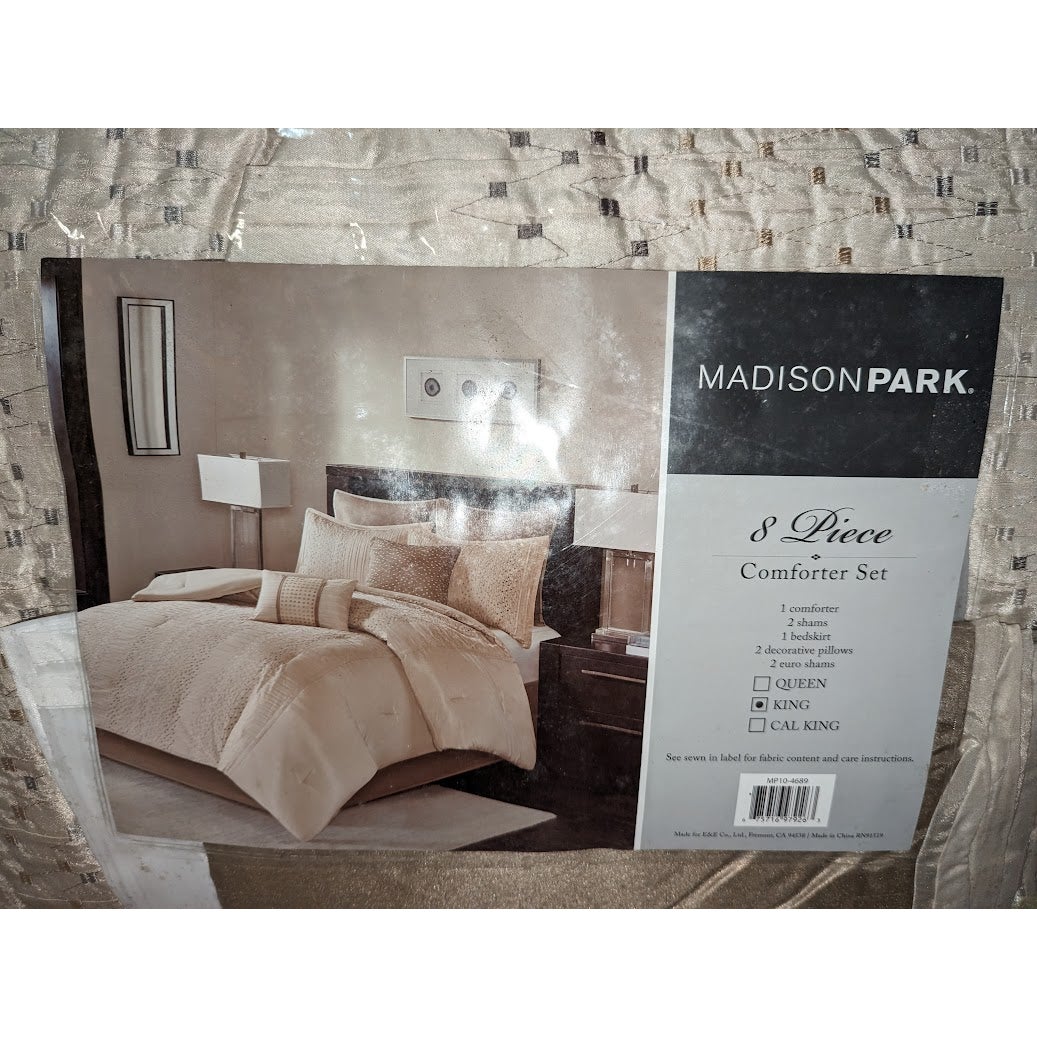 Madison Park Camelia 8 Pieces King Comforter Set Faux Silk Neutral Brown NEW