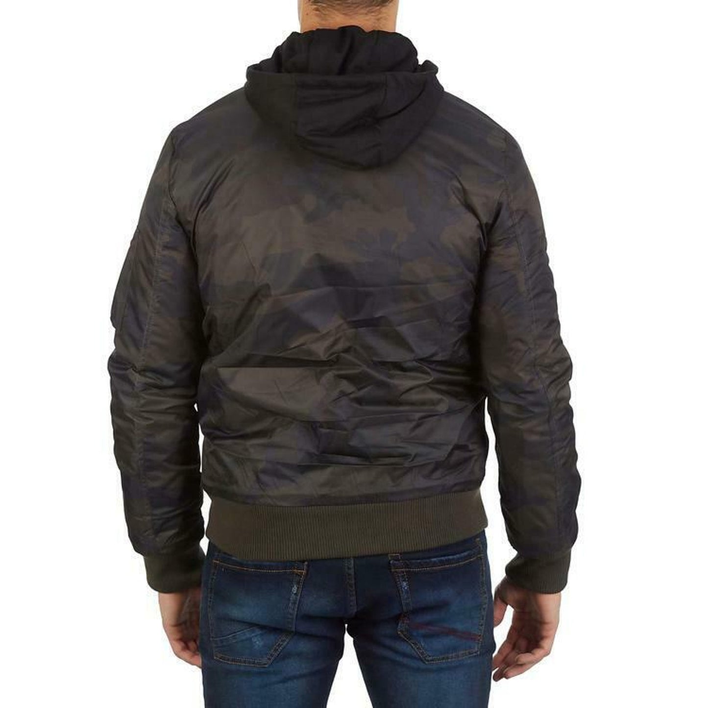Xray Flight Patch Hooded Jacket Long Sleeve Front Zip Closure Ribbed Cuff Medium
