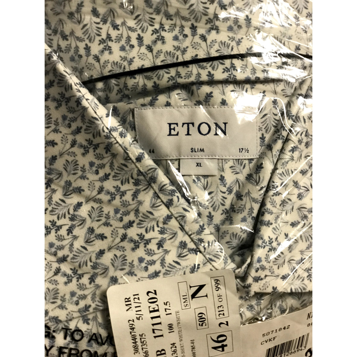 Eton NWT Signature Twill Slim Fit Dress Shirt in White Floral Print XL