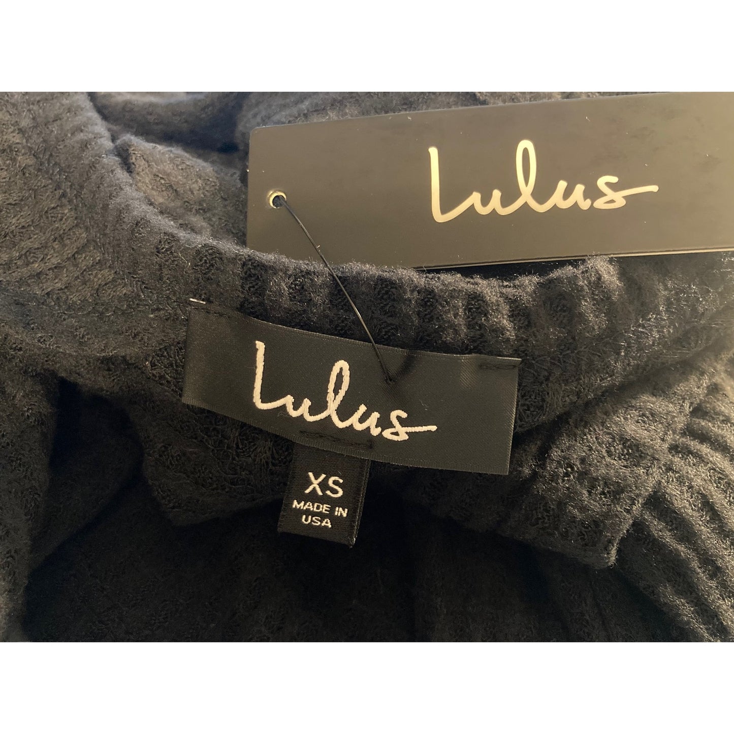 Lulus Jack of All Trades Cutout Back Waffle Sweater XS/Extra Small Black NWT USA