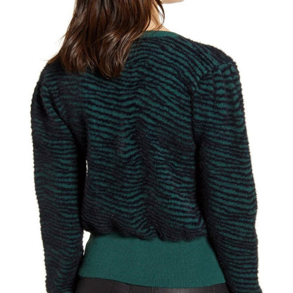 ASTR The Label Tiger Stripe V-Neck Sweater Long Sleeve Hunter Green SMALL NEW