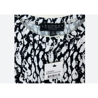 Laundry by Shelli Segal Chic Pleated Lace Trim Top Medium Black & White NWT