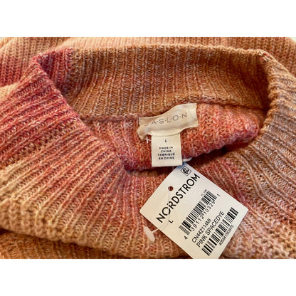 Caslon Striped Knit Pullover Sweater Size Large in Pink Space Dye NWT