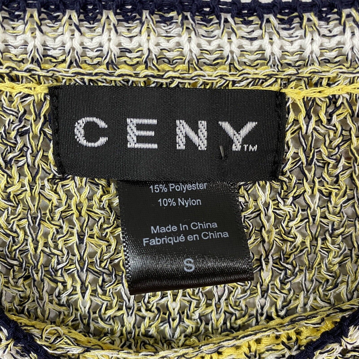 CENY High Low Open Knit Pullover Sweater Size Small Black/Yellow Stripe NWT