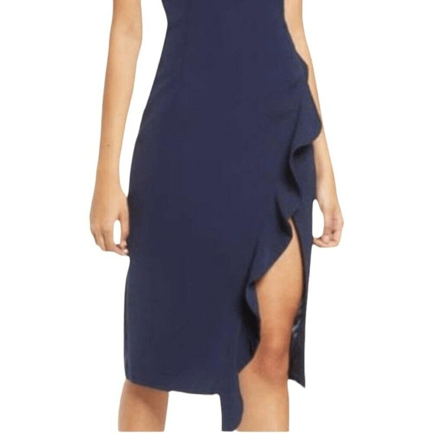 Bardot Carmelle Ruffle Side Slit Sleeveless Cocktail Dress Size 6 Navy Blue NWT