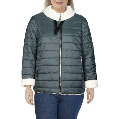 Bernardo Faux Fur Winter Puffer Jacket Long Sleeve Dark Jade Size X-Small