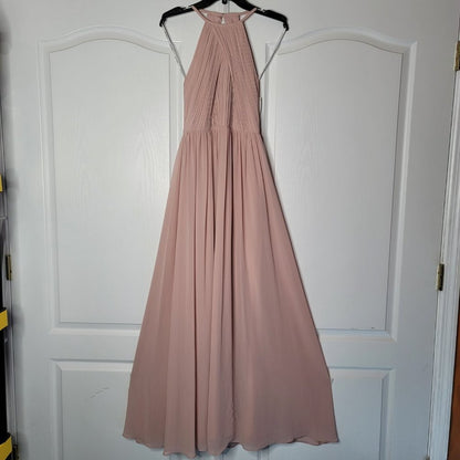Bill Levkoff Frost Rose High-Neck Long Bridesmaid Dress NEW Size 0 Maxi Formal